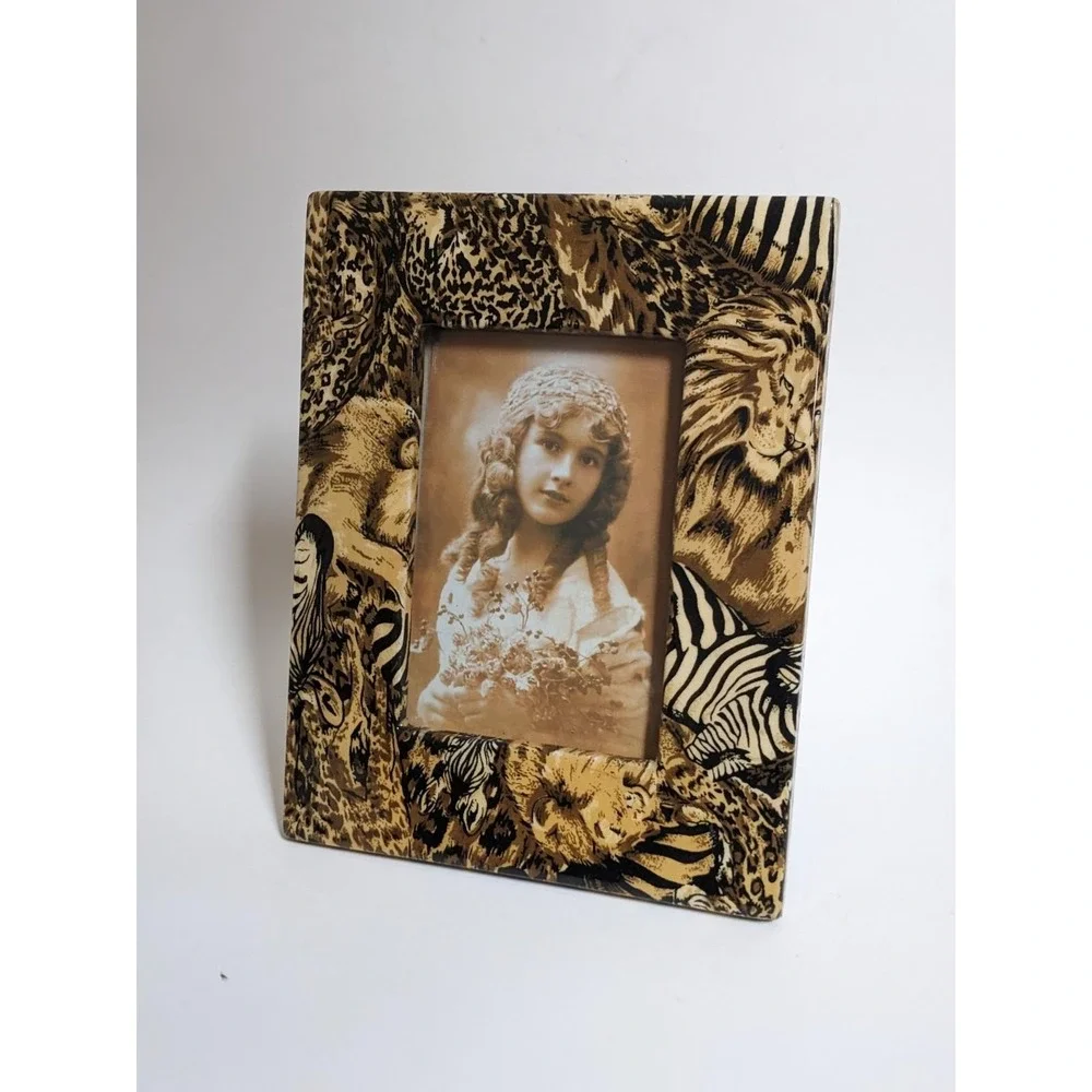 Vintage‎ 1990's Safari Animal Picture Frame Lion Zebra Leopard Print 9.5x7.5